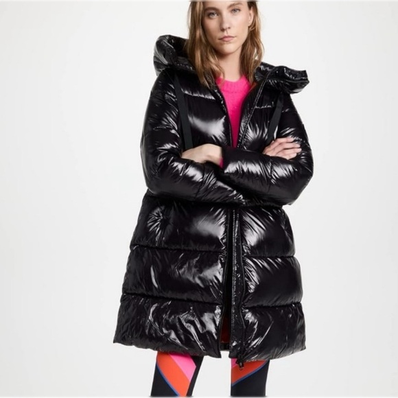 Save The Duck Isabel Hooded Puffer Coat Black Shiny Quilted 100% Animal Free Med - Picture 1 of 16